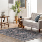 Tinsley Bordered Linework Washable Rug | Navy