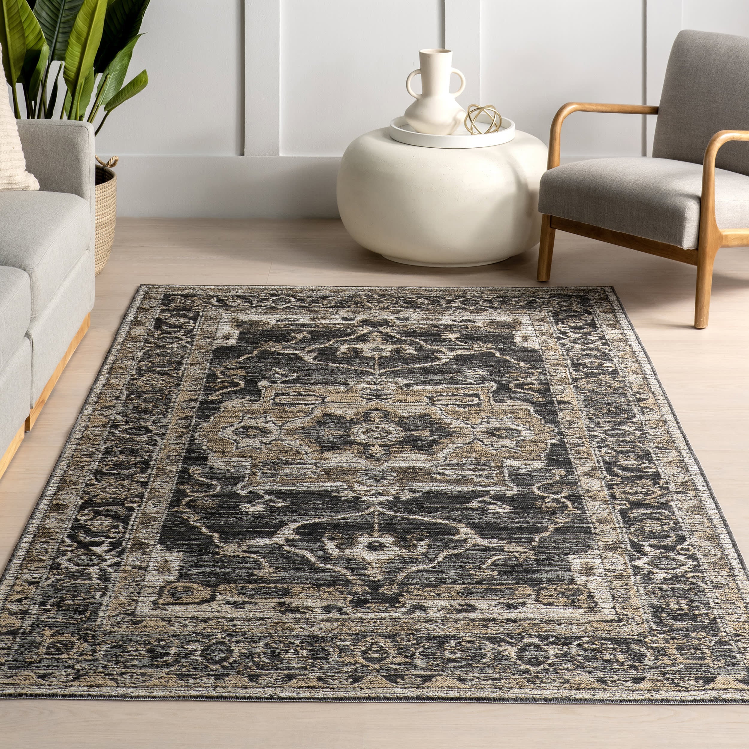Alivia Medallion Reversible Indoor/Outdoor Rug | Cream & Charcoal