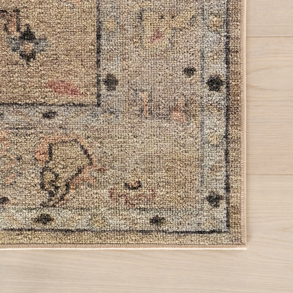 Ilysera Traditional Bordered Washable Rug | Beige