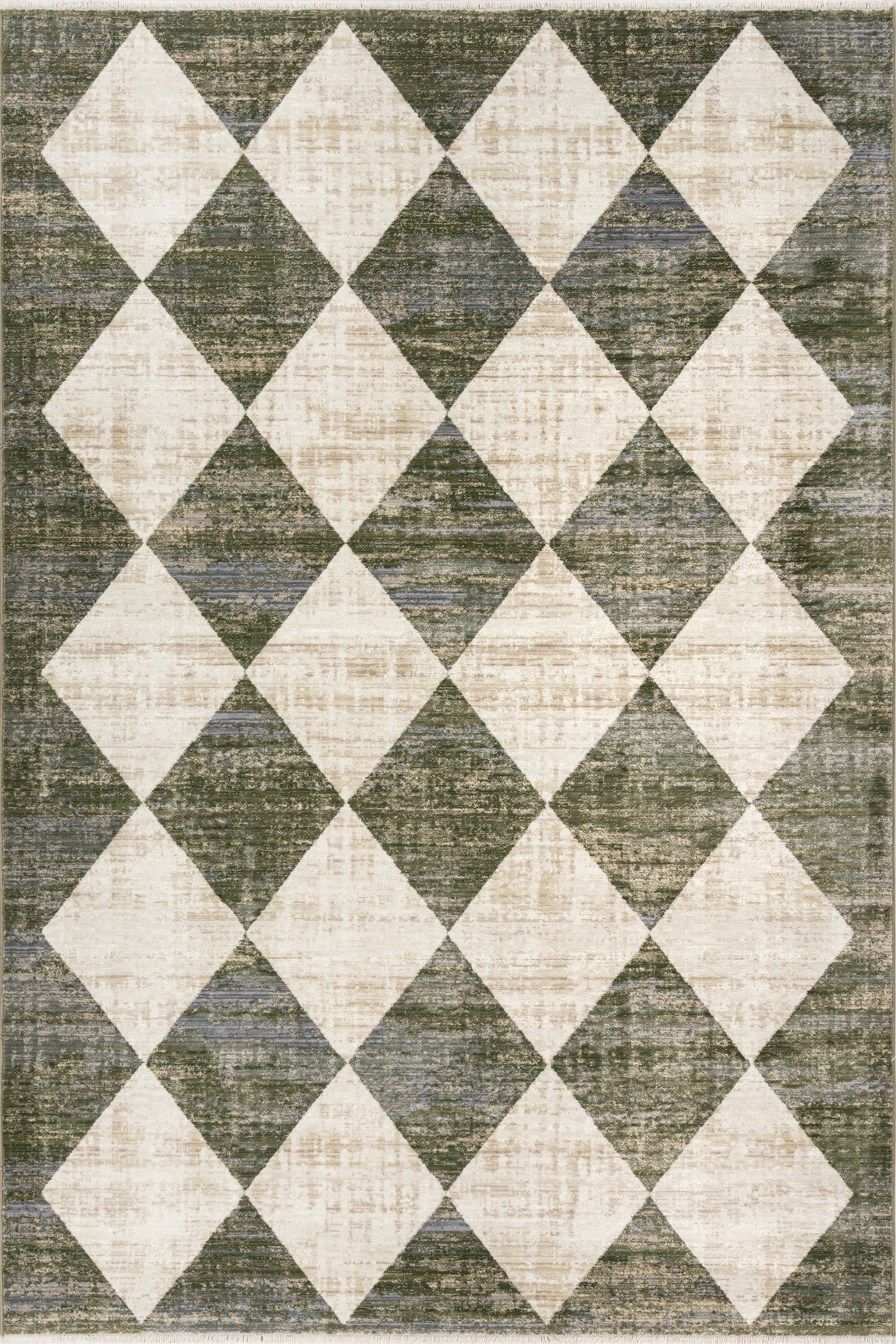 Vanni Checkered Fringed Rug | Green