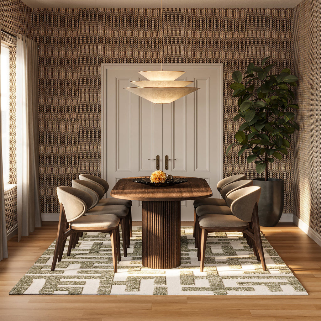 Riel Bohemian Geometric Wool Rug | Green