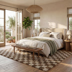 Bettie Retro Checkered Shag Rug | Beige