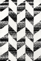 Faded Herringbone Shag Rug | Black And White