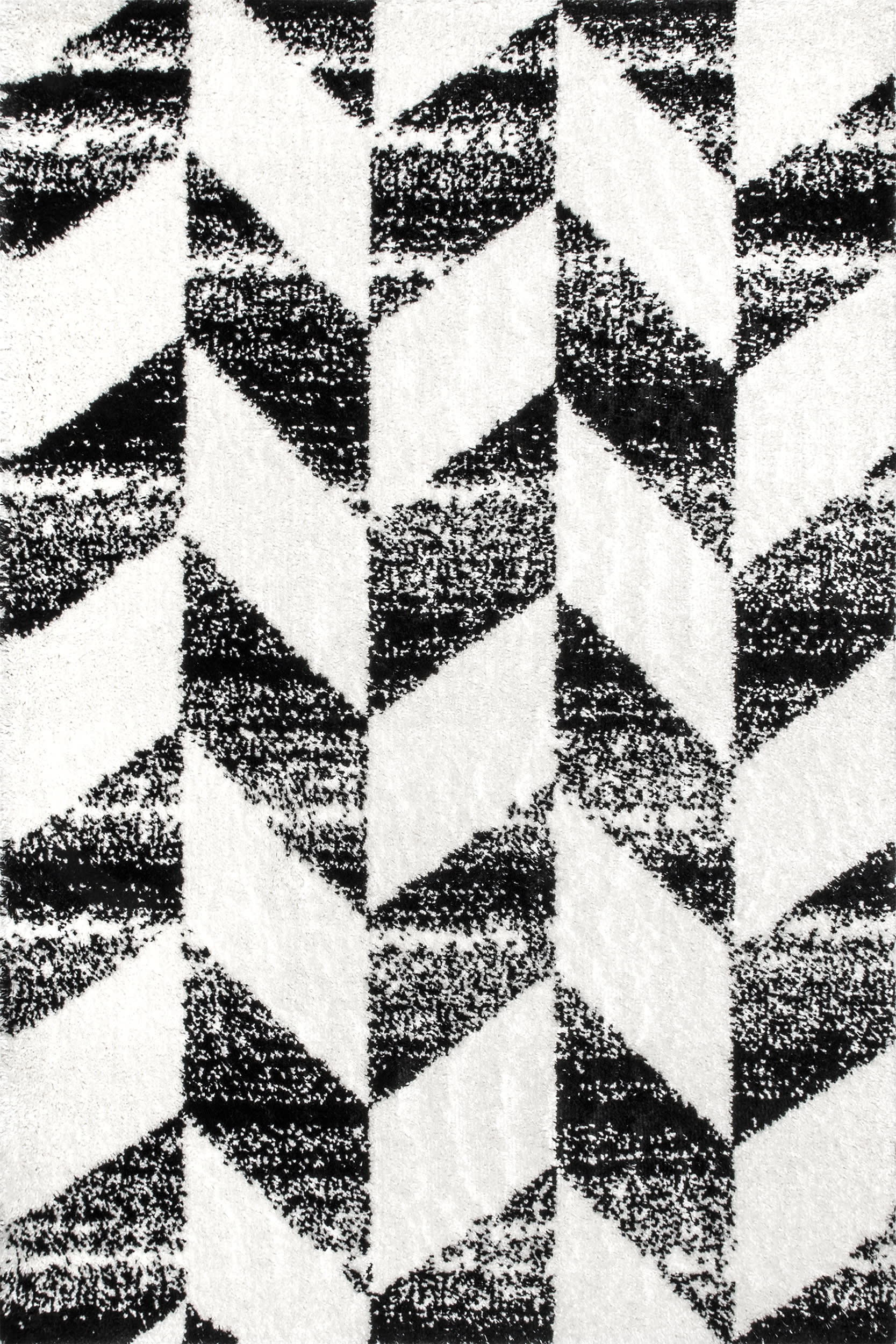 Faded Herringbone Shag Rug | Black And White