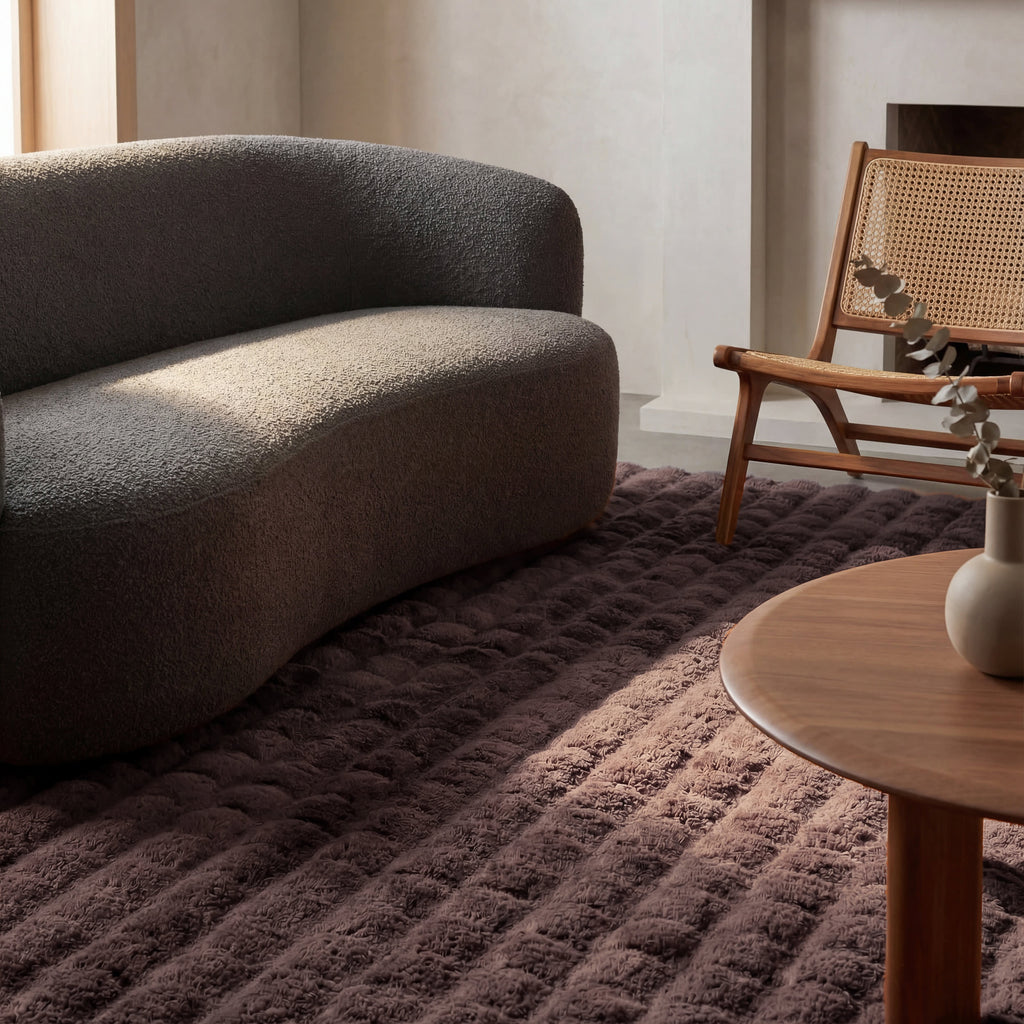 Ivana Checkered Plush Cloud Washable Rug | Dark Brown