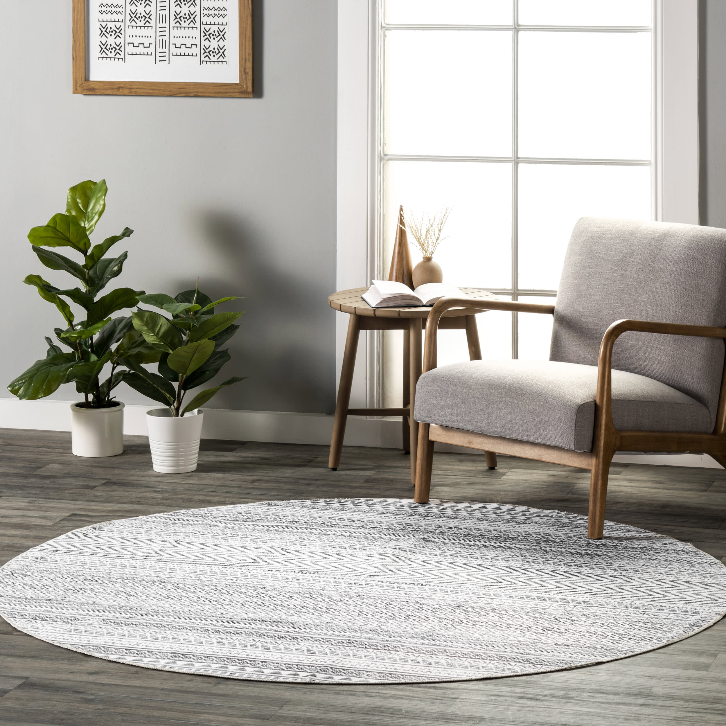 Tribal Banded Washable Rug | Grey Secondary image
