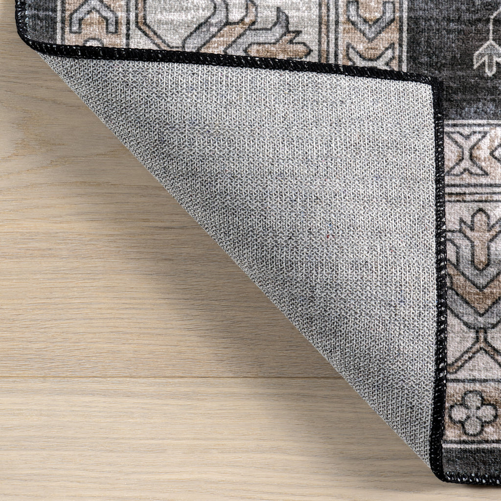 Andrea Bordered Washable Rug | Charcoal
