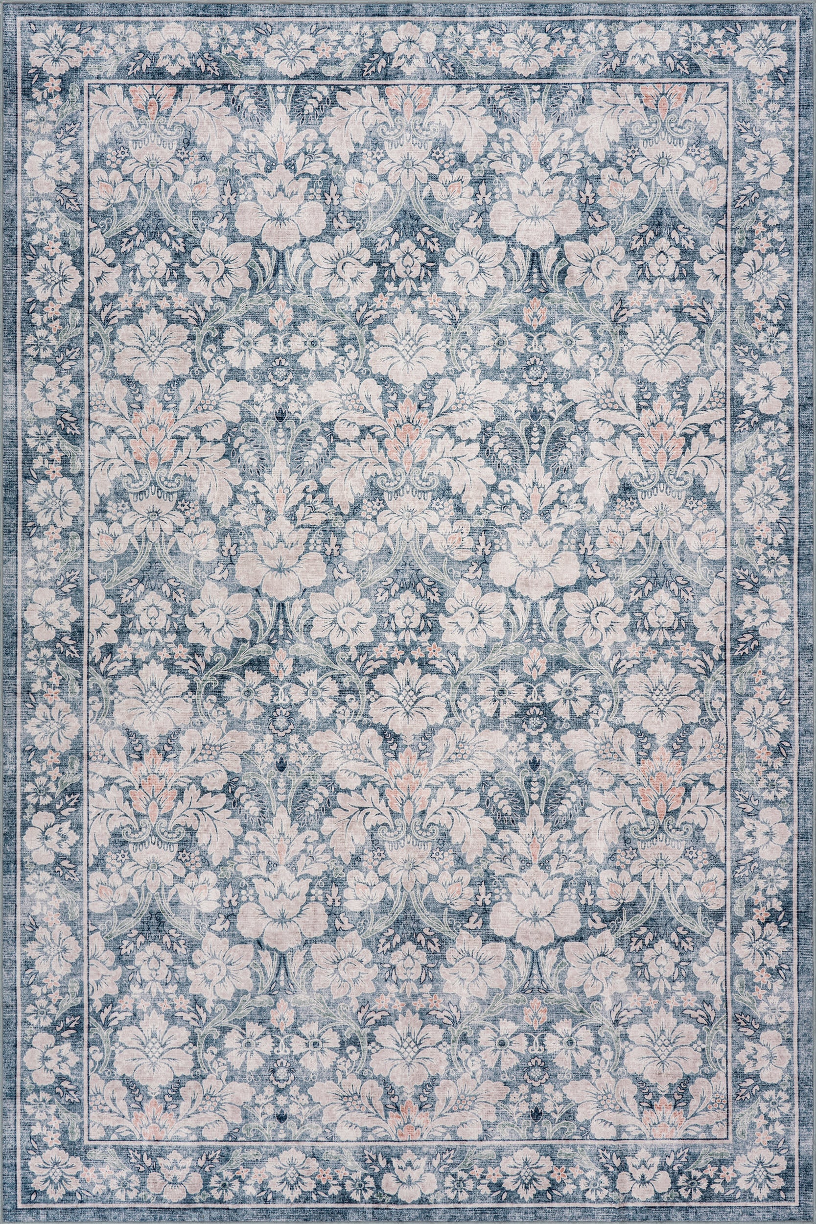Kinice Traditional Floral Washable Rug | Dark Blue Image secondaire du produit