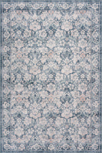 Kinice Traditional Floral Washable Rug | Dark Blue