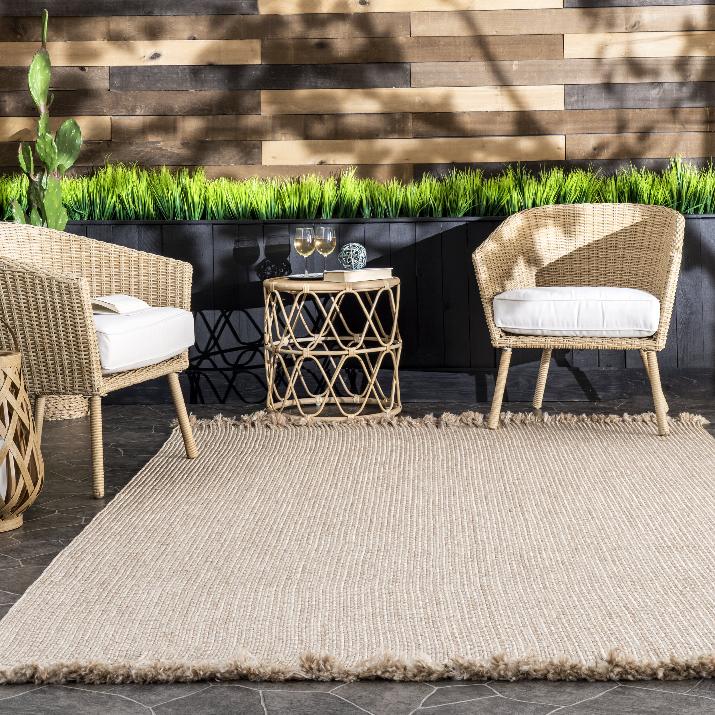 Ashen Braided Tassel Indoor/Outdoor Rug | Tan