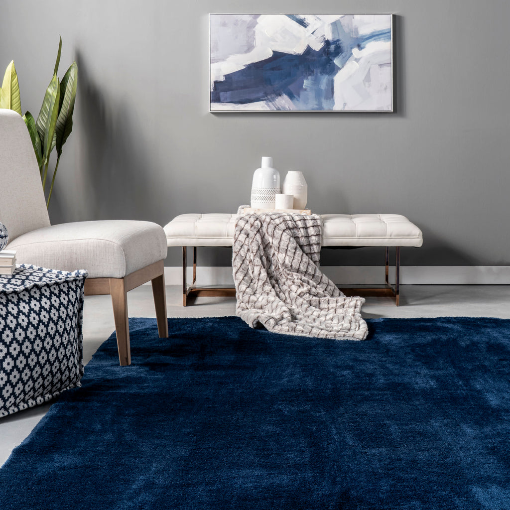 Washable Solid Shag Rug | Navy