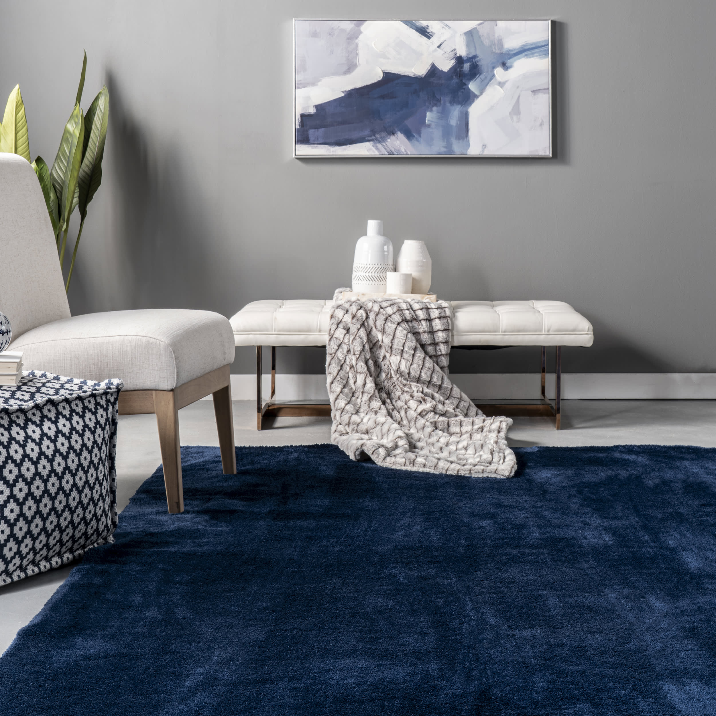 Washable Solid Shag Rug | Navy