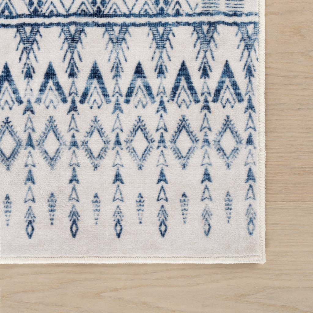 Benica Modern Geometric Washable Rug | Blue