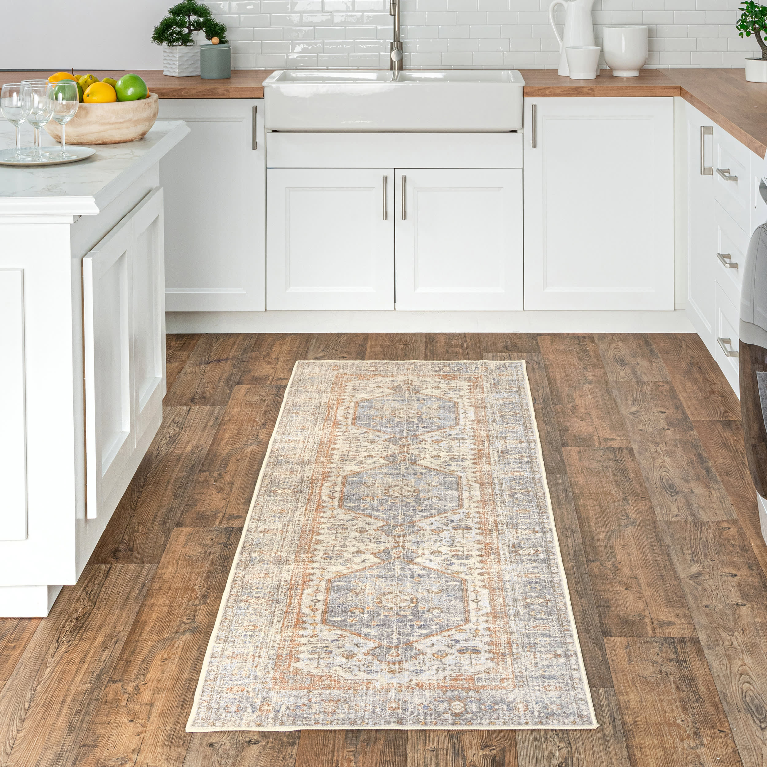 Vintage Medallion Washable Rug | Light Grey Secondary image