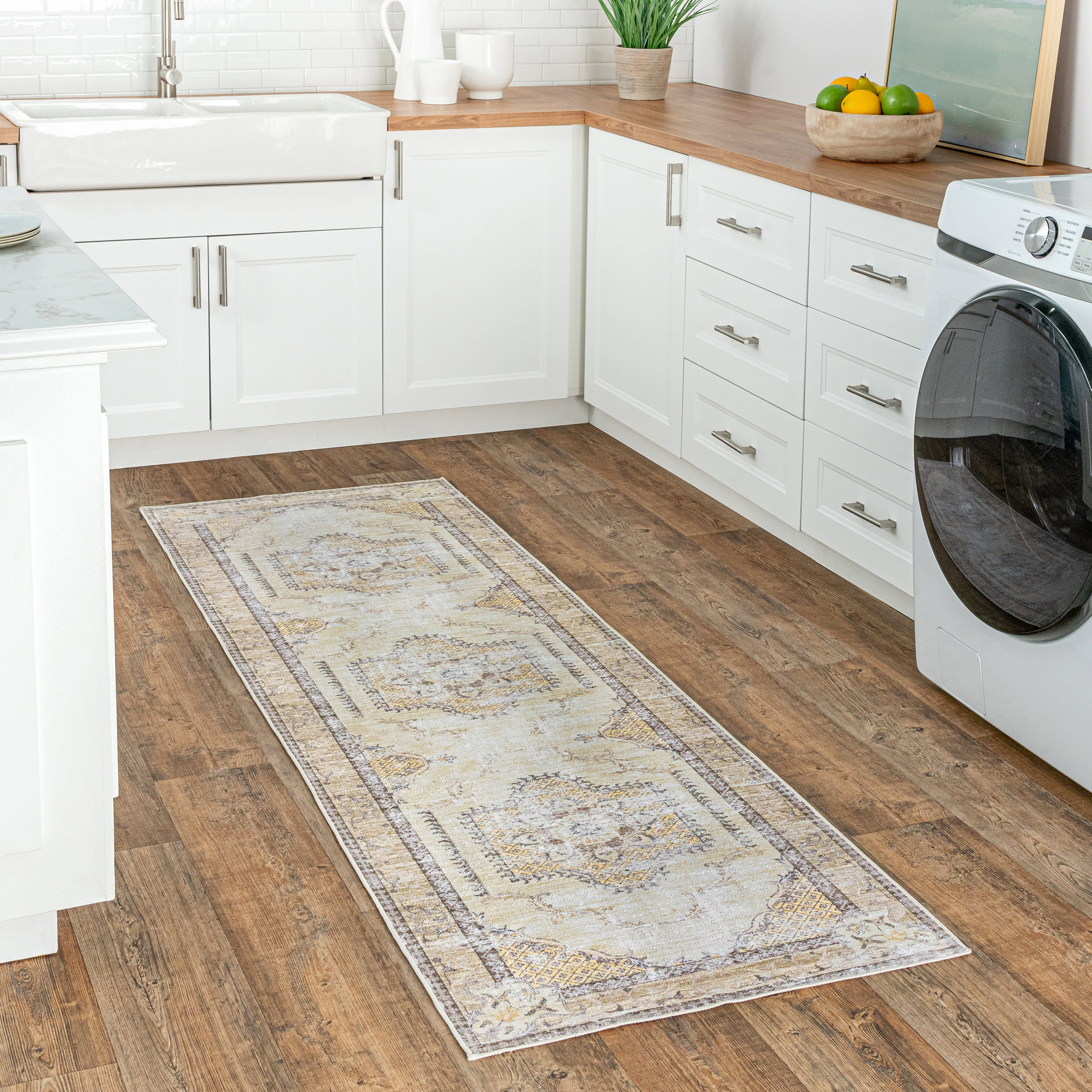 Burr Medallion Washable Rug | Cream