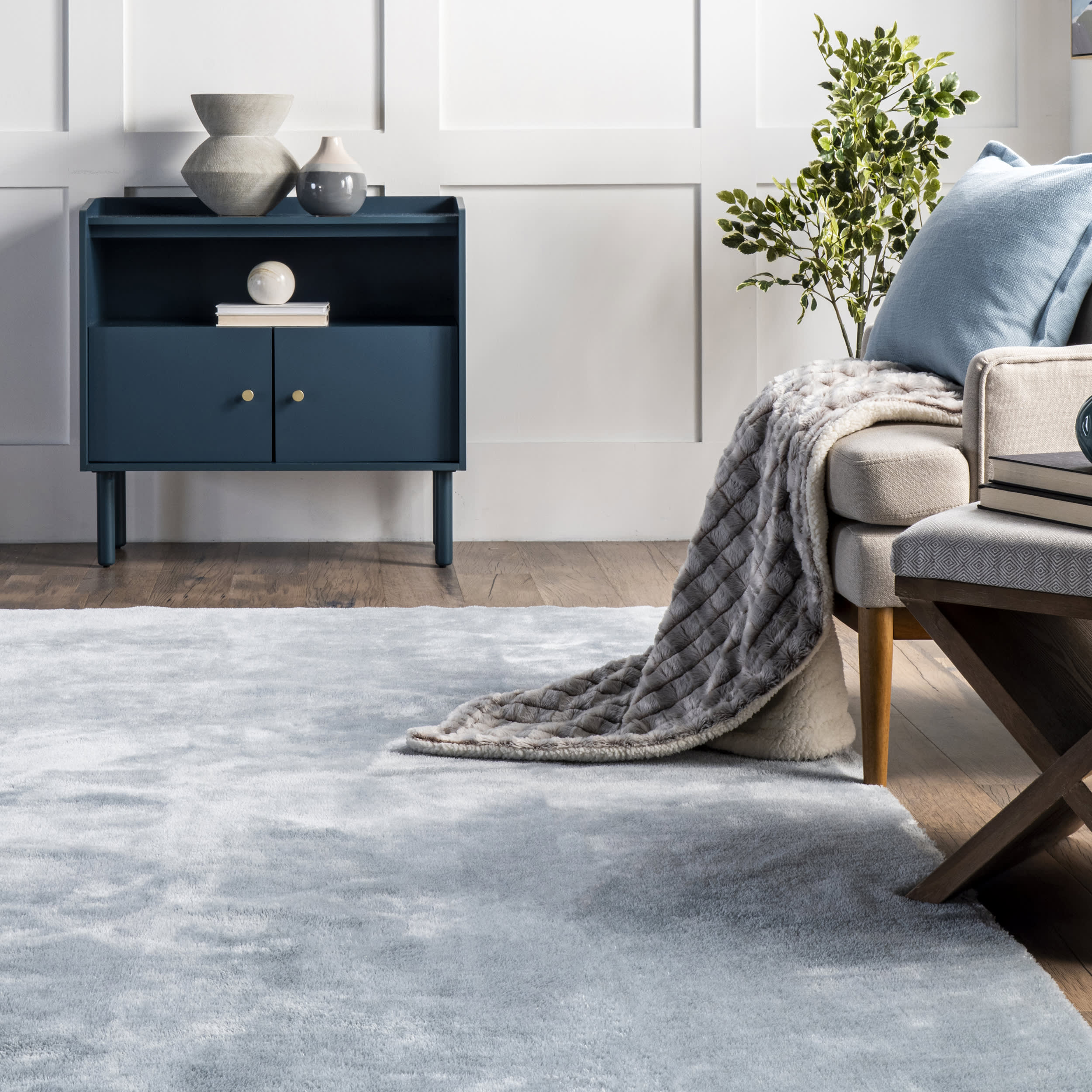 Washable Solid Shag Rug | Light Blue