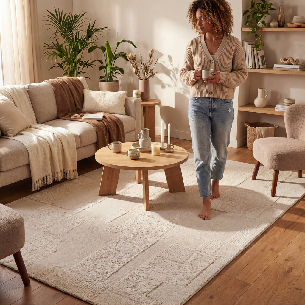 Sorvelle Modern Solid Wool Rug | Ivory