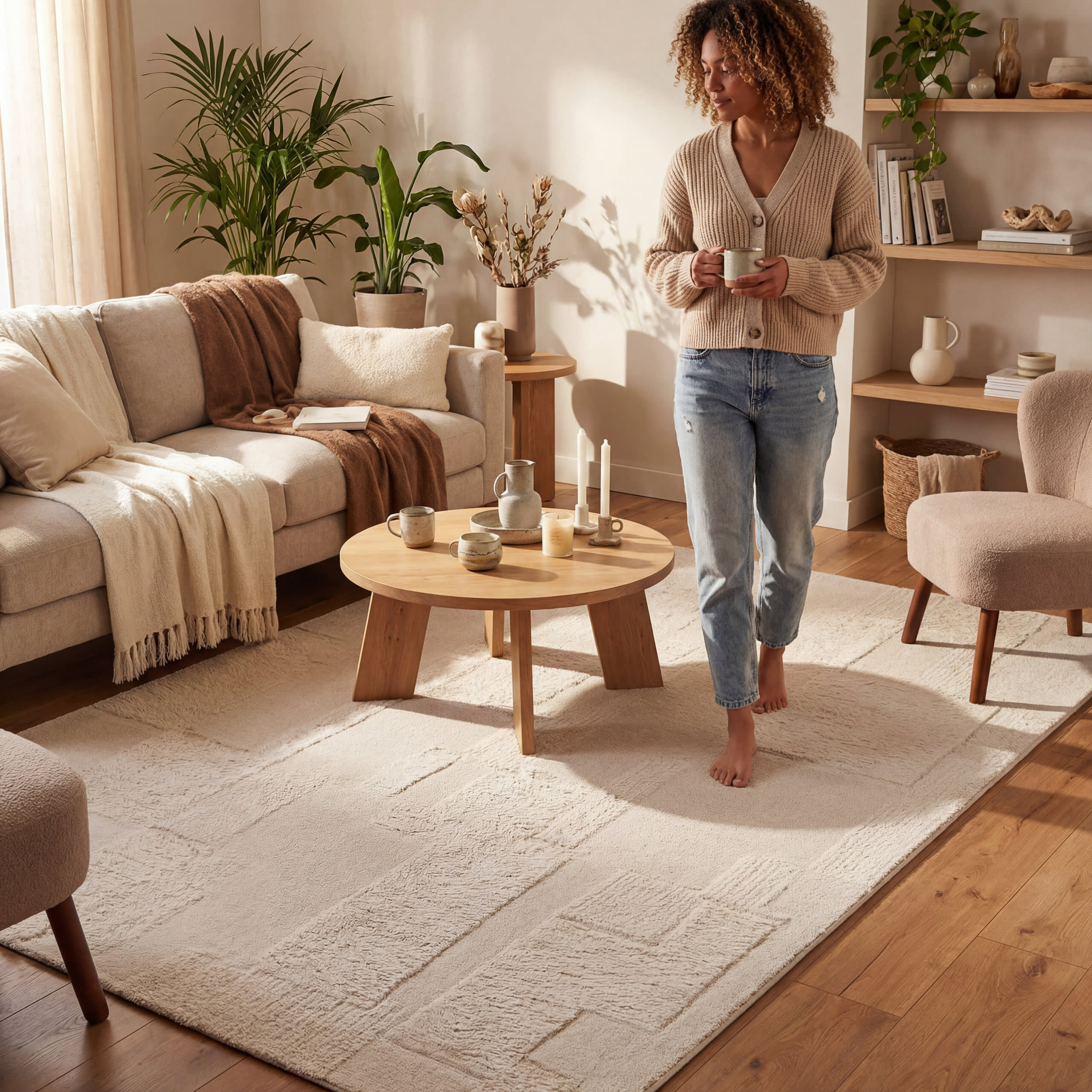 Sorvelle Modern Solid Wool Rug | Ivory