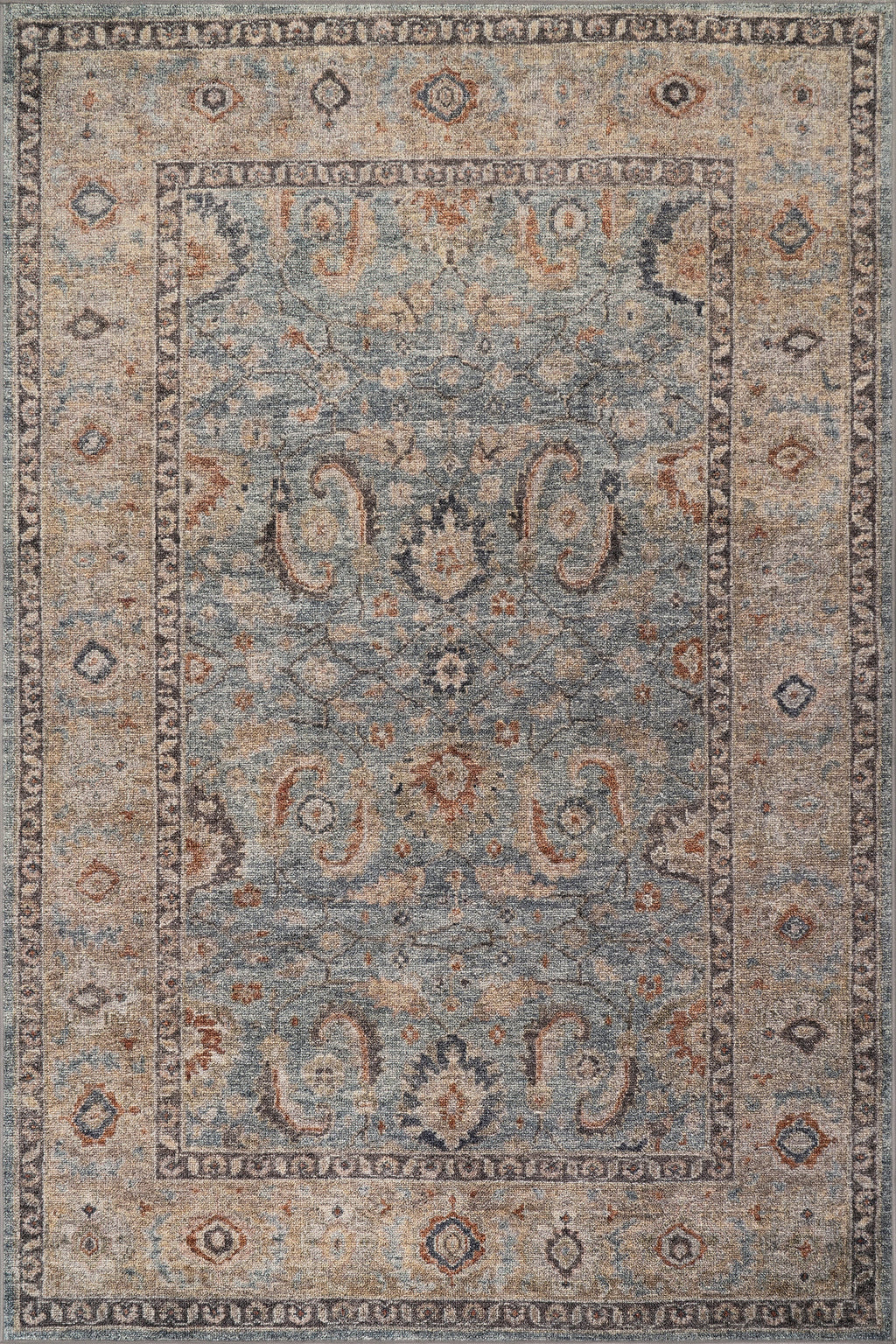 Orlind Traditional Bordered Washable Rug | Blue