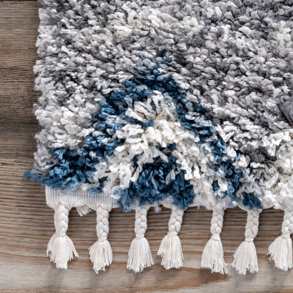 Diamond Totem Shag With Tassels Rug | Grey