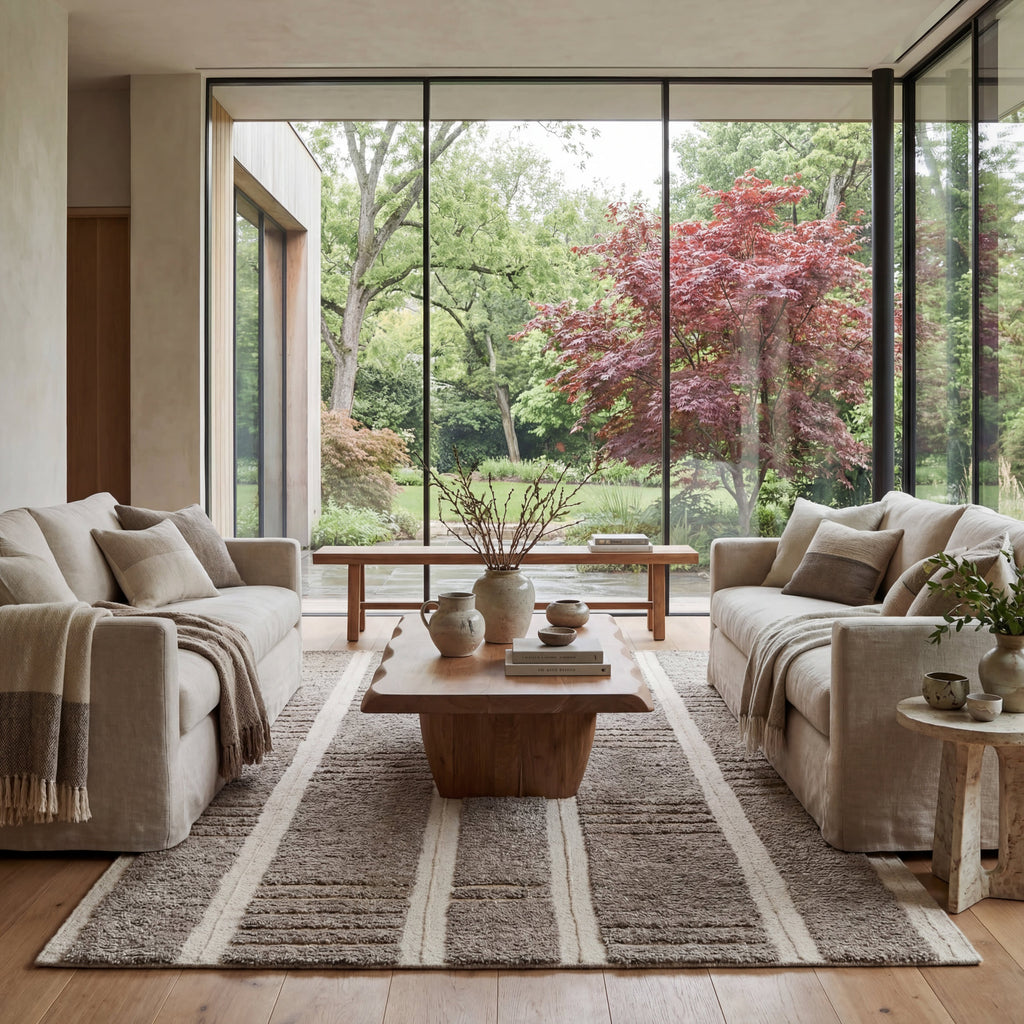 Elvine Modern Striped Wool Rug | Grey