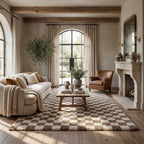 Bettie Retro Checkered Shag Rug | Beige