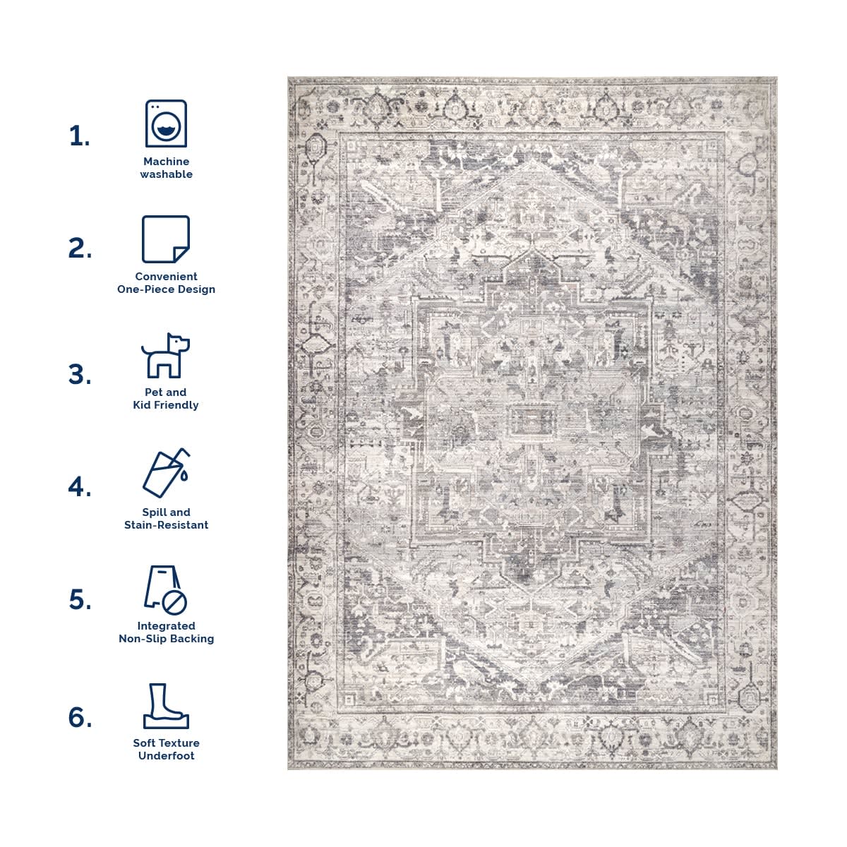 Atrium Medallion Washable Rug | Grey