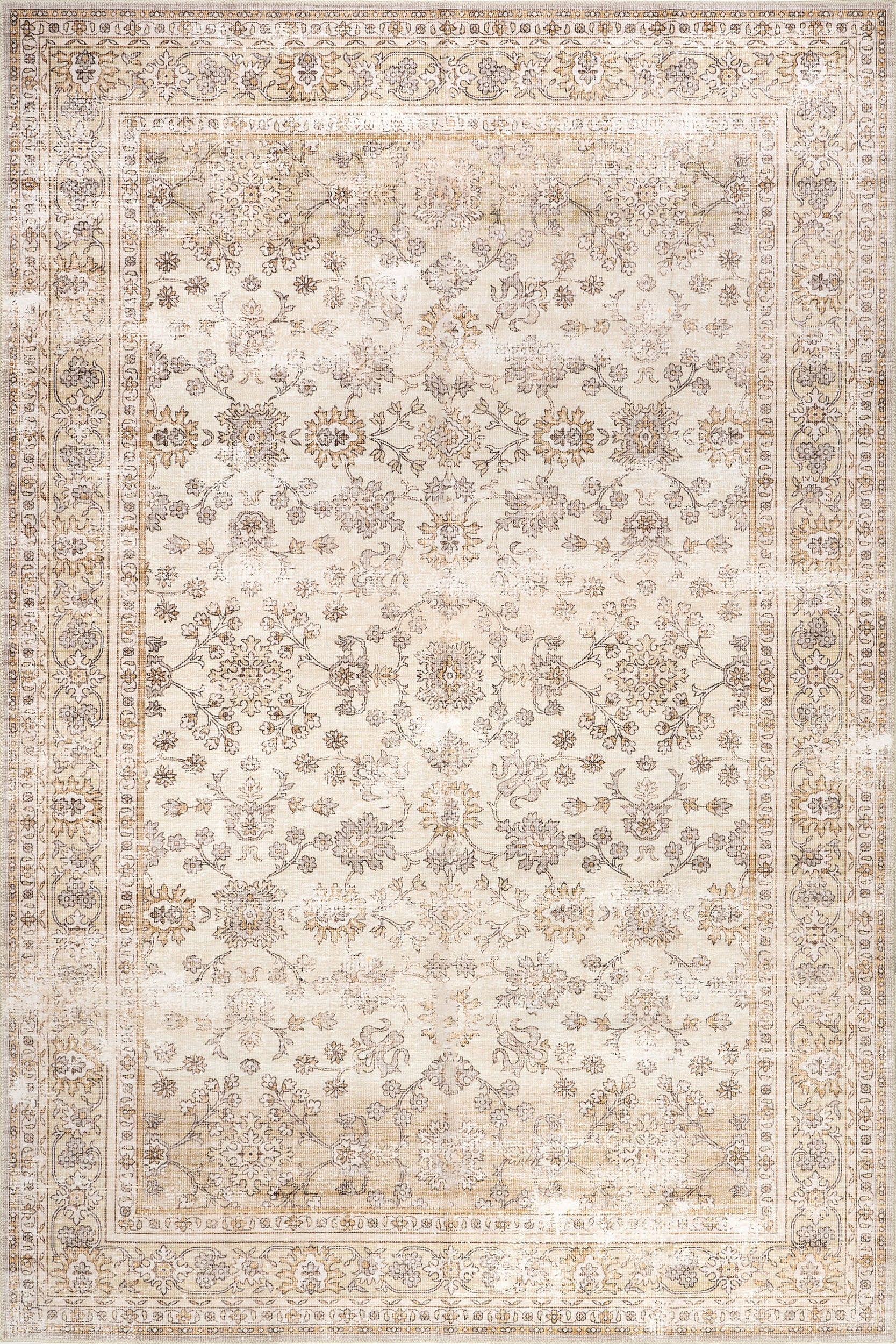 Meena Fading Garden Spill Proof Washable Rug | Beige Main image