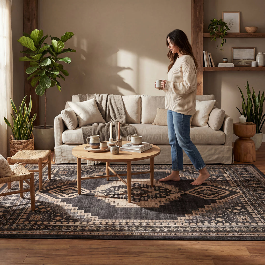 Mev Oriental and Persian Washable Rug | Brown