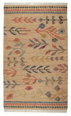 Folk Floral Kilim Handwoven Jute Rug | Natural