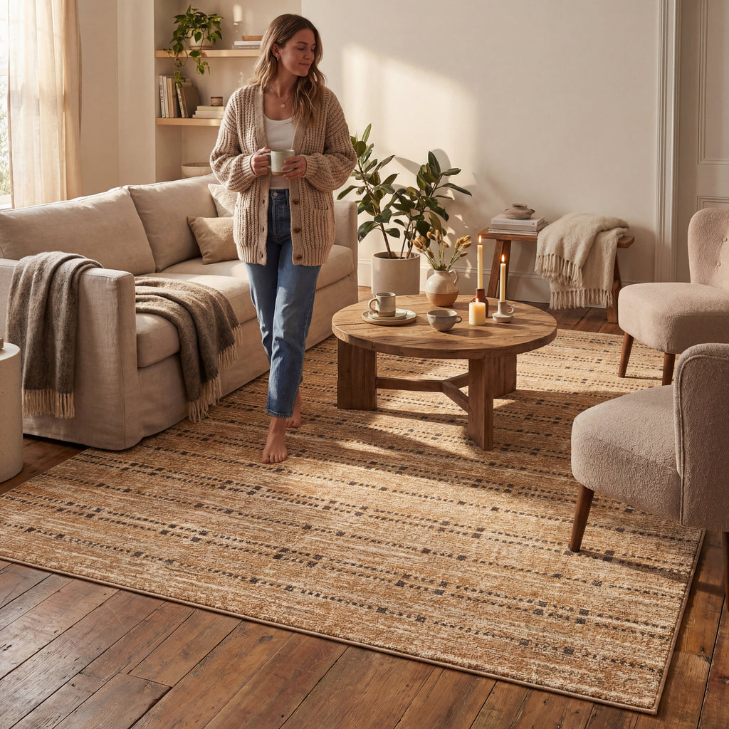 Tracewire Bohemian Striped Rug | Tan