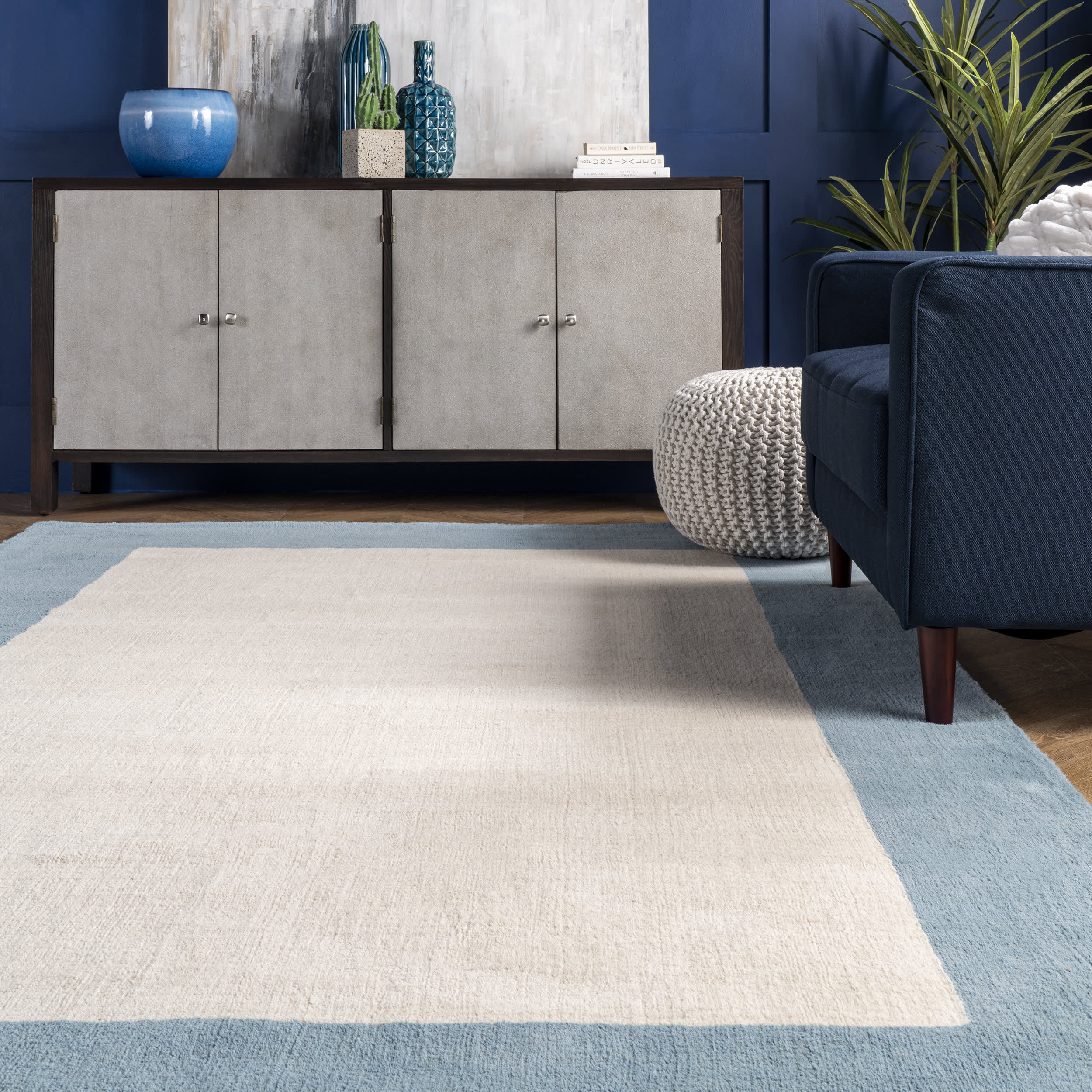 Solid Border Rug | Baby Blue