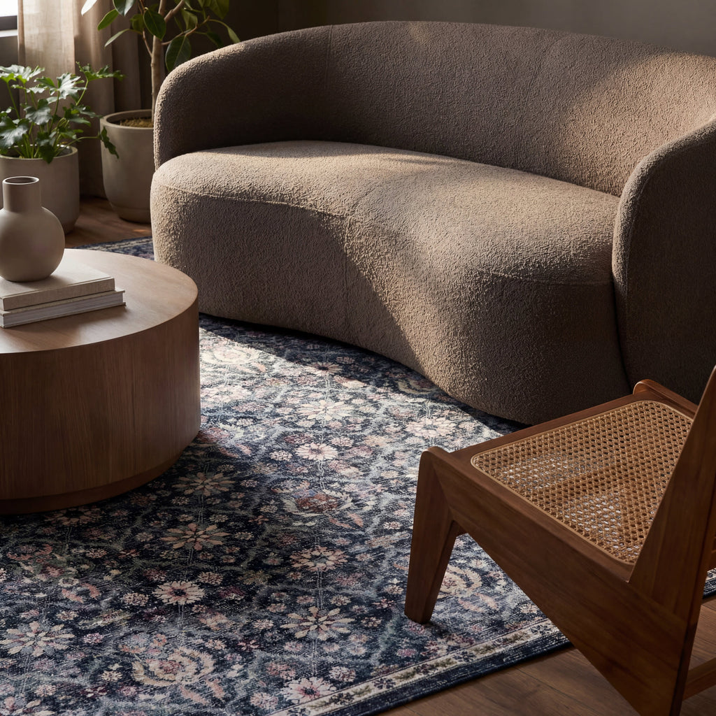 Calari Floral and Paisley Washable Rug | Navy