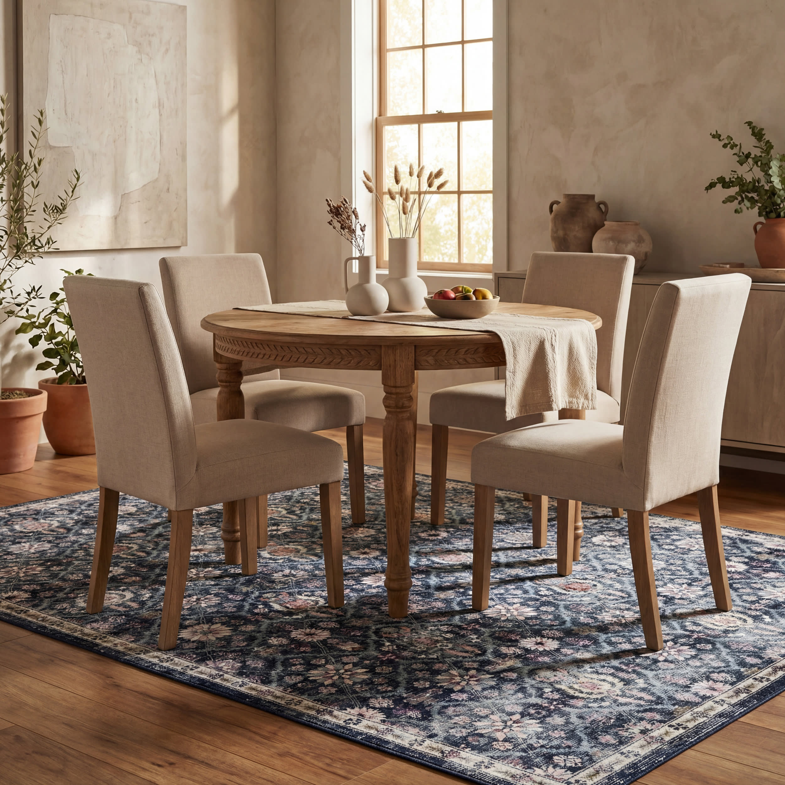 Calari Floral and Paisley Washable Rug | Navy