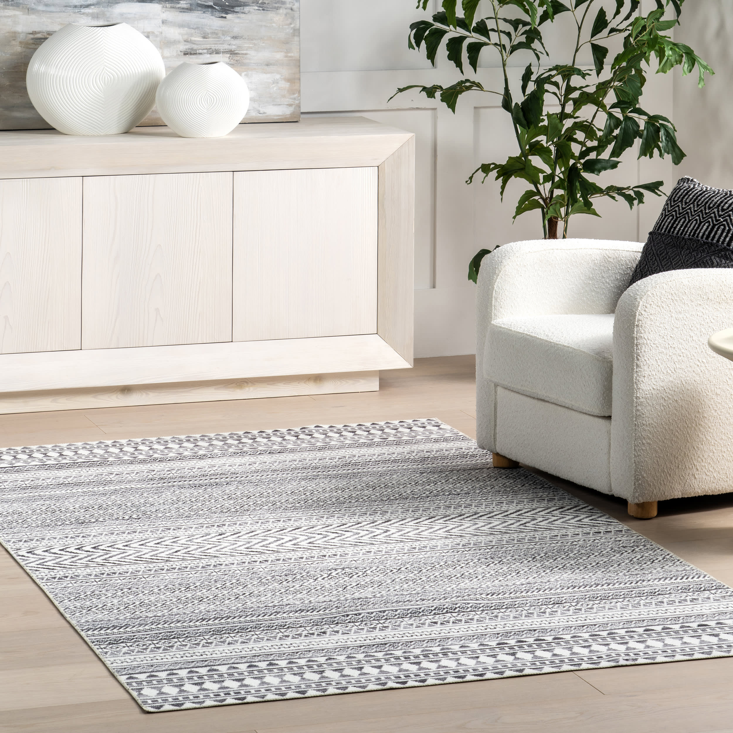 Tribal Banded Washable Rug | Grey Secondary image