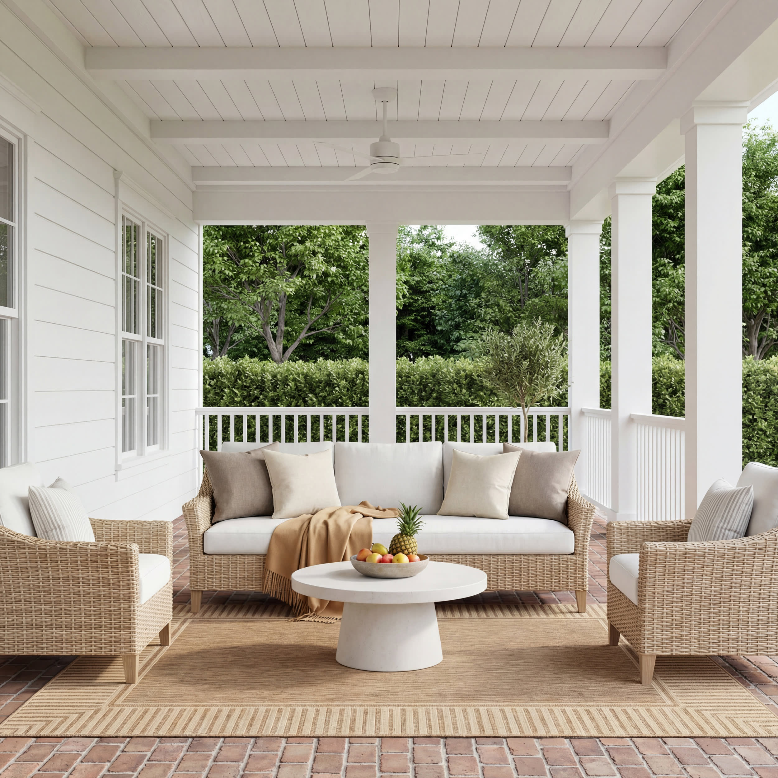 Striped Border Indoor/Outdoor Flatweave Rug | Light Brown Secondary image