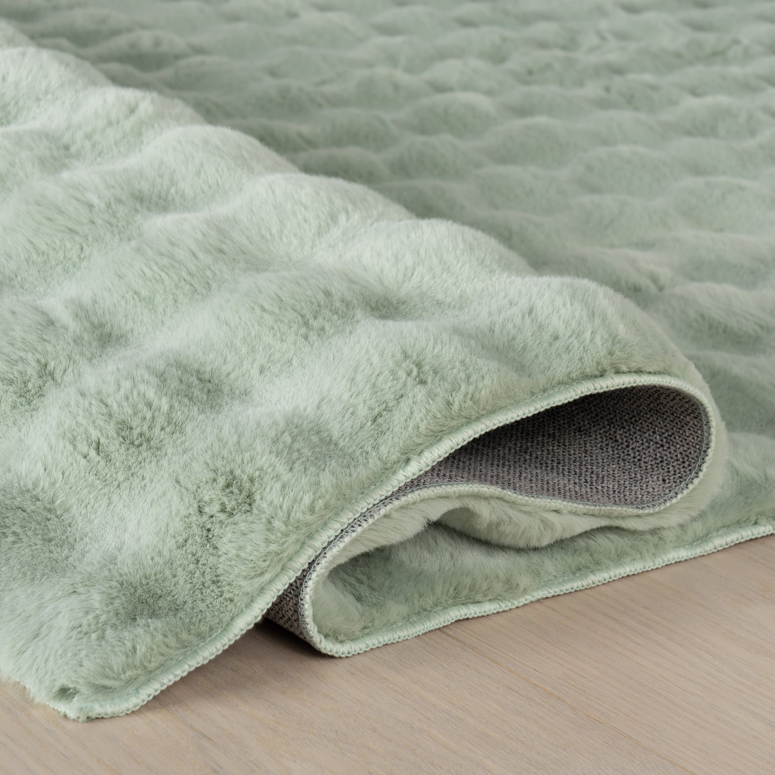 Ivana Checkered Plush Cloud Washable Rug | Mint Green