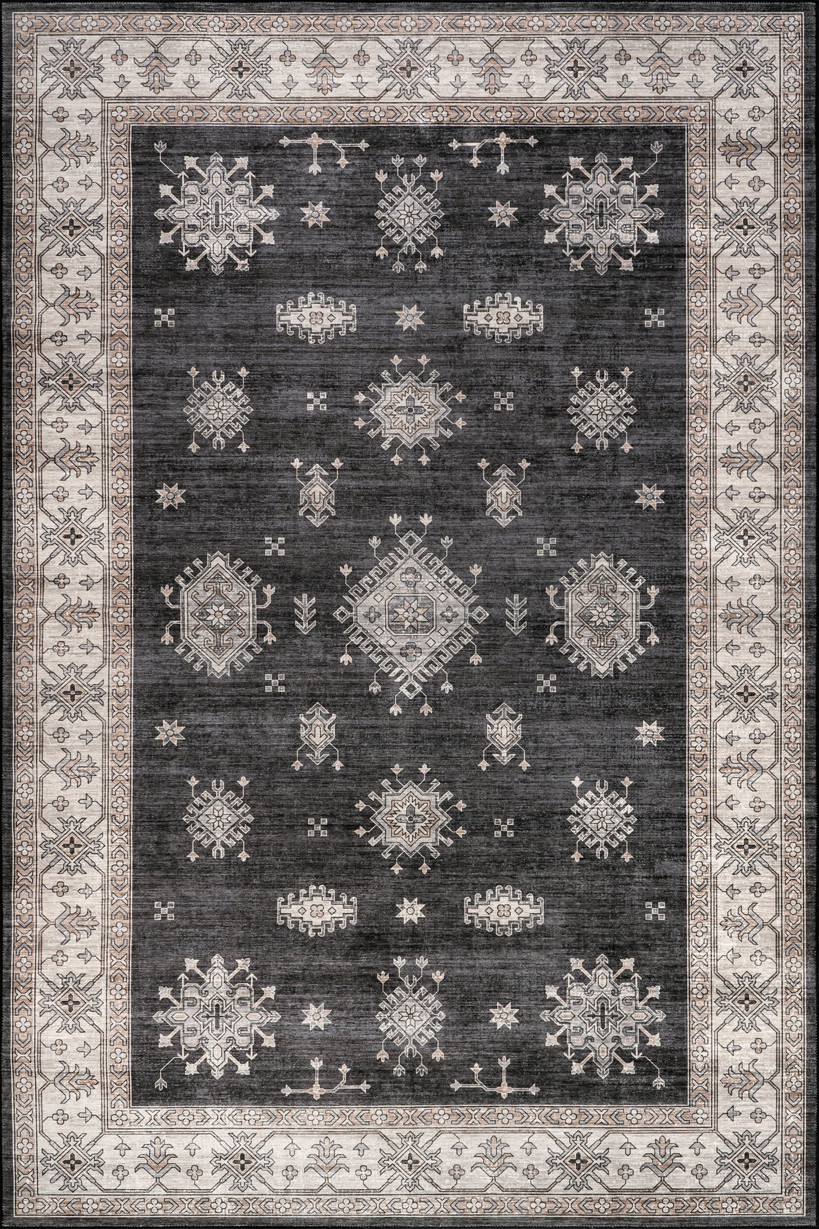 Andrea Bordered Spill Proof Washable Rug | Charcoal Main image