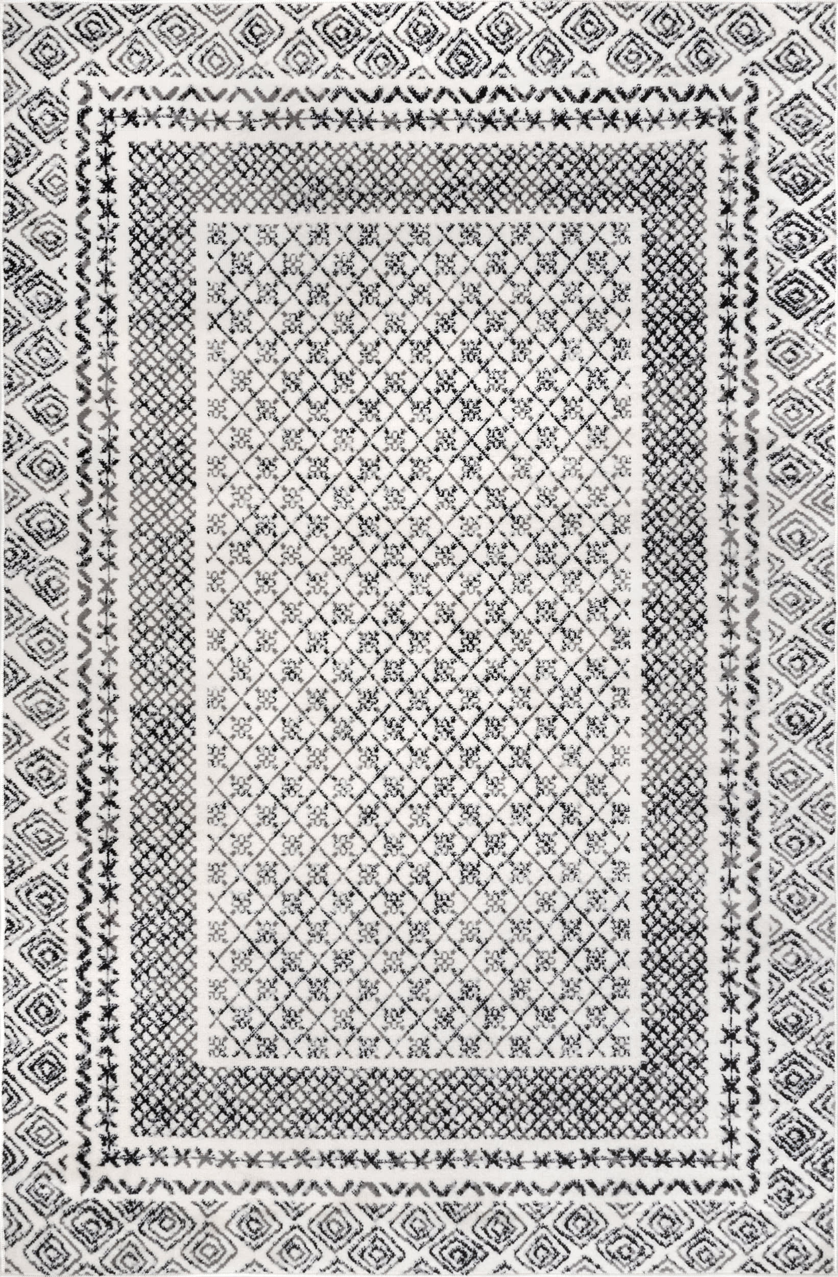 Bordered Lattice Rug | Light Grey Main image