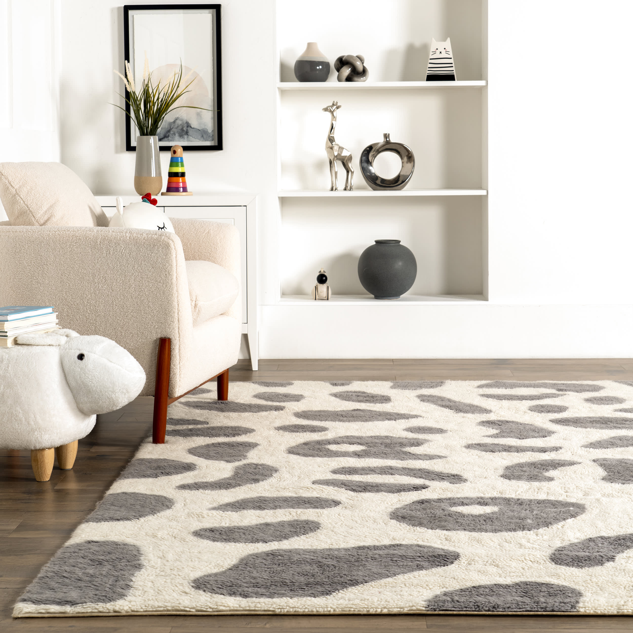 Elena Wool Animal Washable Rug | Grey