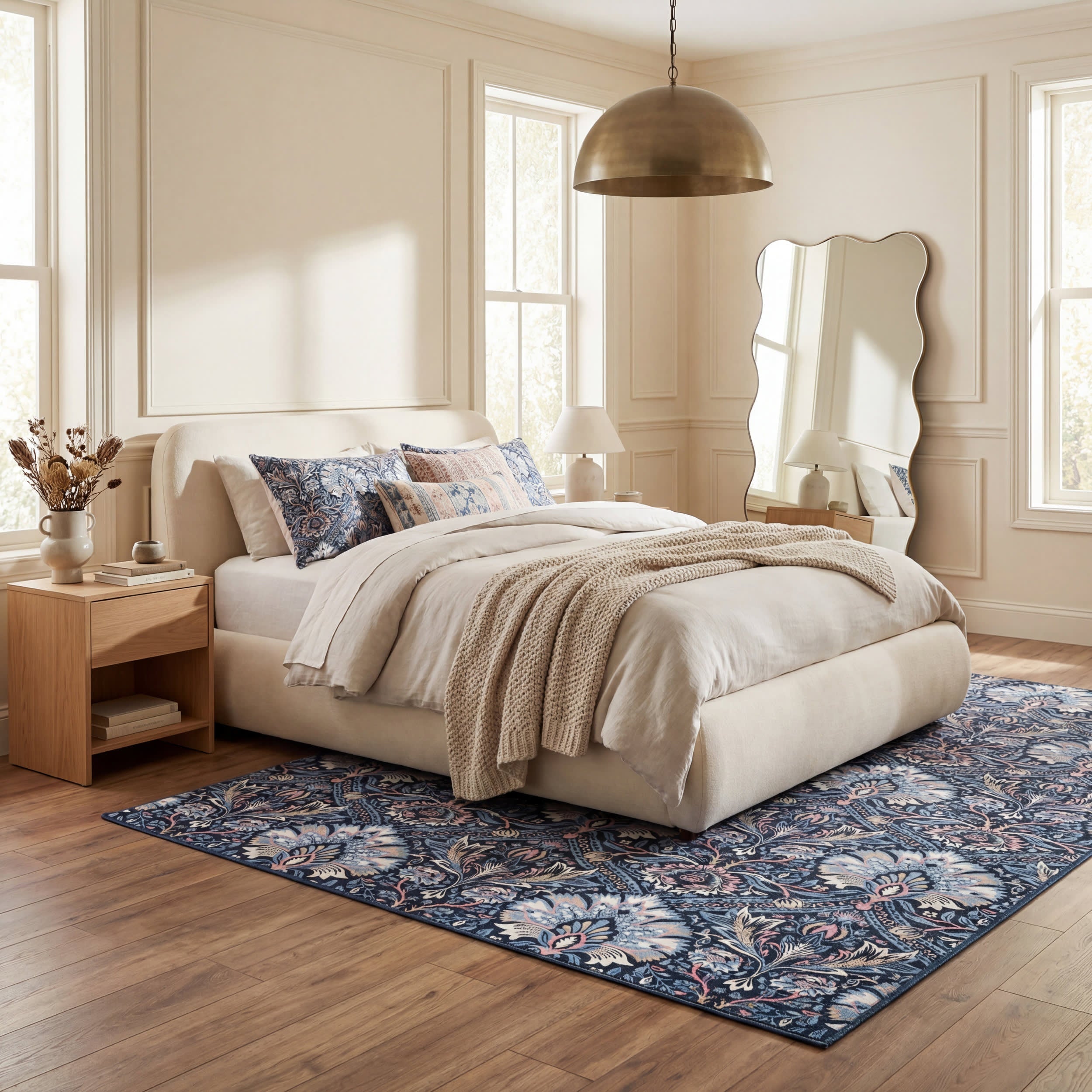 Sati Floral and Paisley Washable Rug | Dark Blue