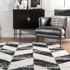 Faded Herringbone Shag Rug | Black And White