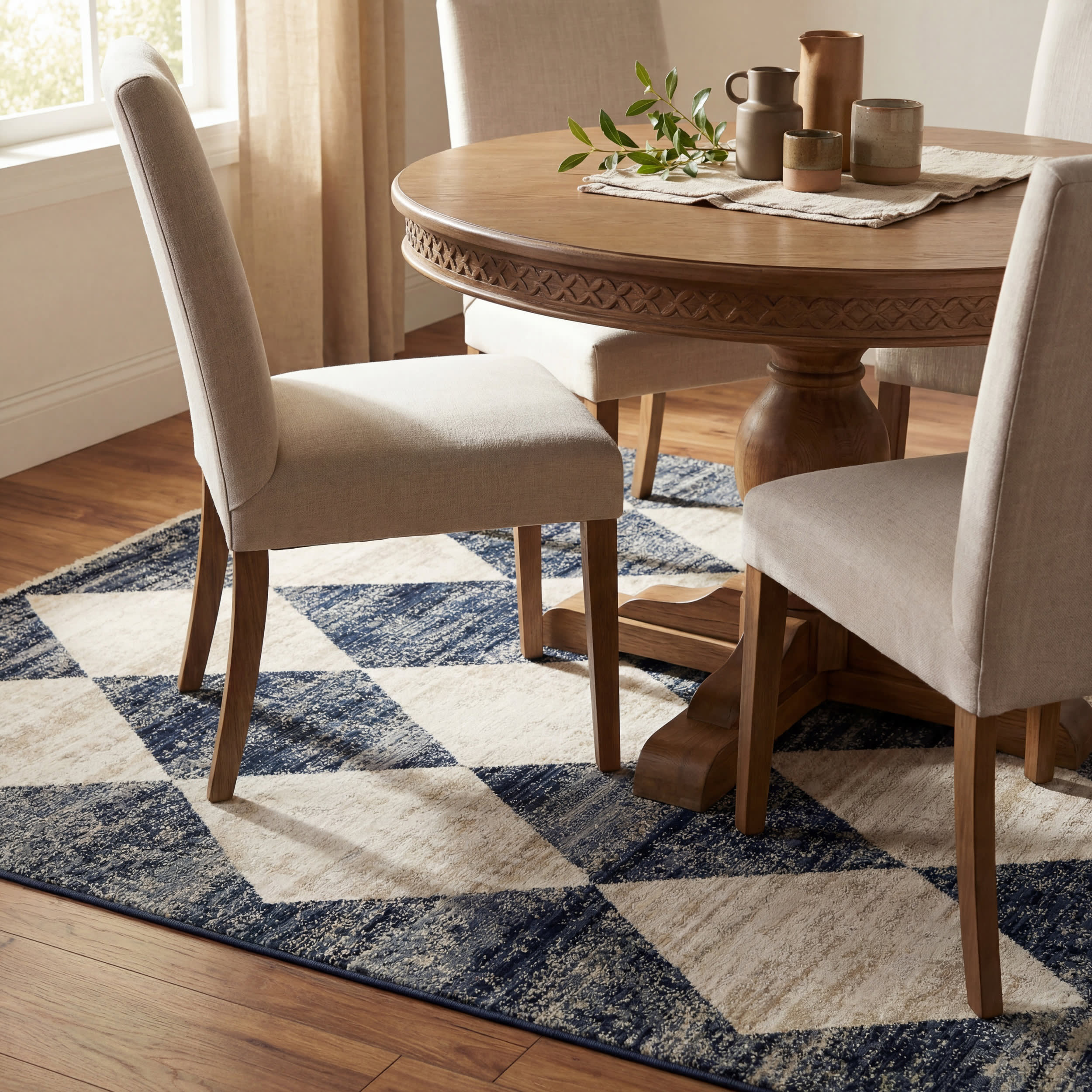 Vanni Checkered Fringed Rug | Navy