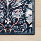 Sati Floral and Paisley Washable Rug | Dark Blue