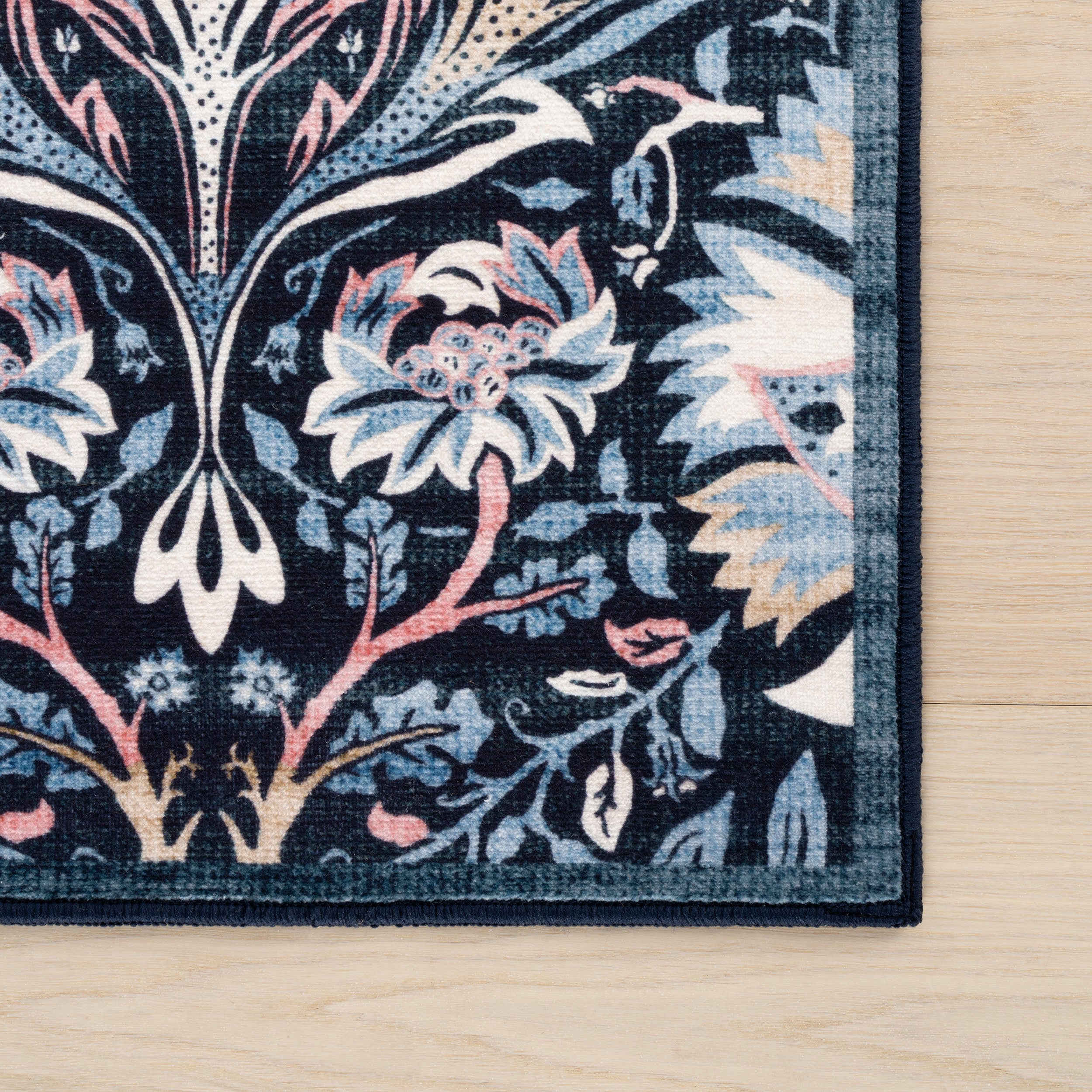 Sati Floral and Paisley Washable Rug | Dark Blue