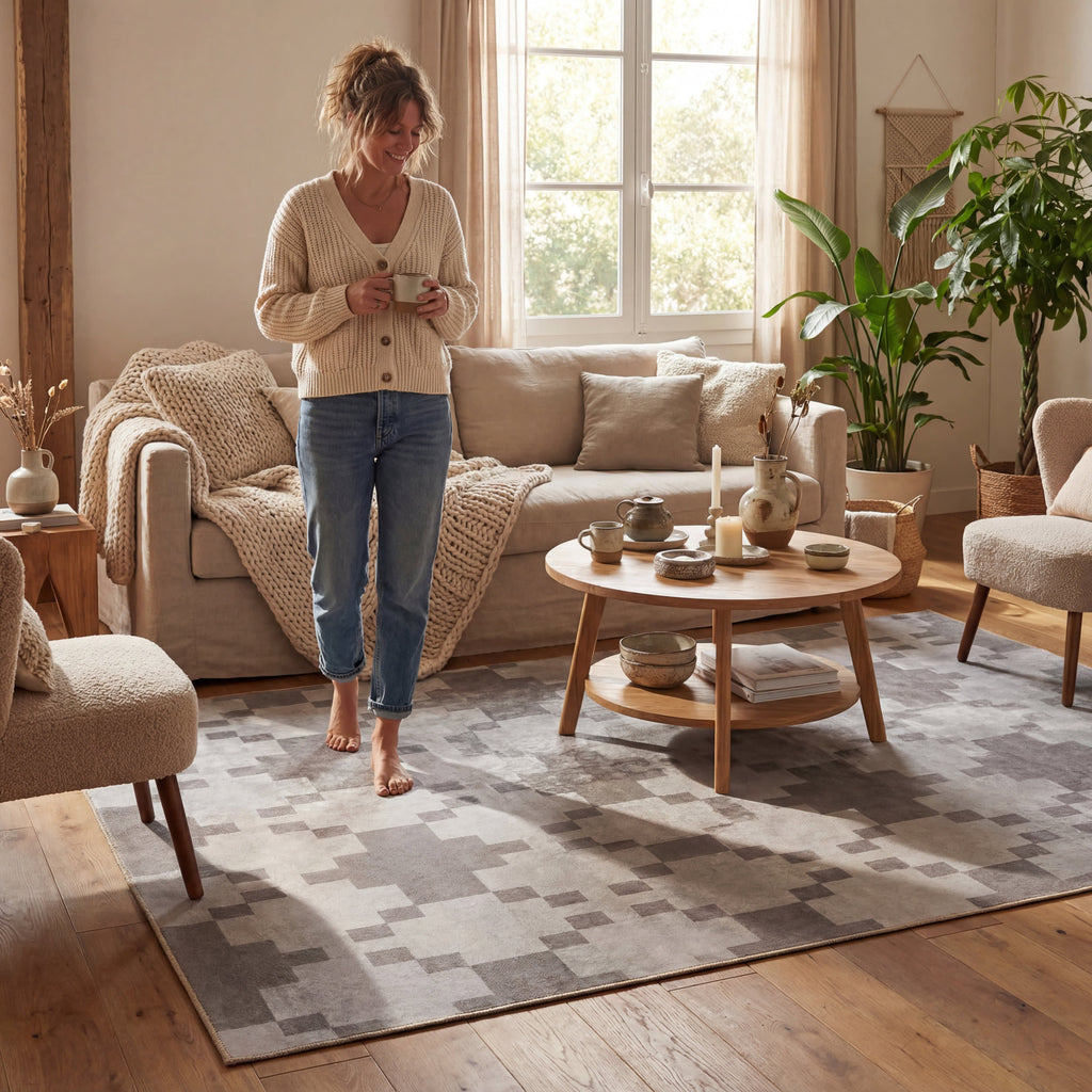 Ziana Southwestern Geometric Washable Rug | Taupe