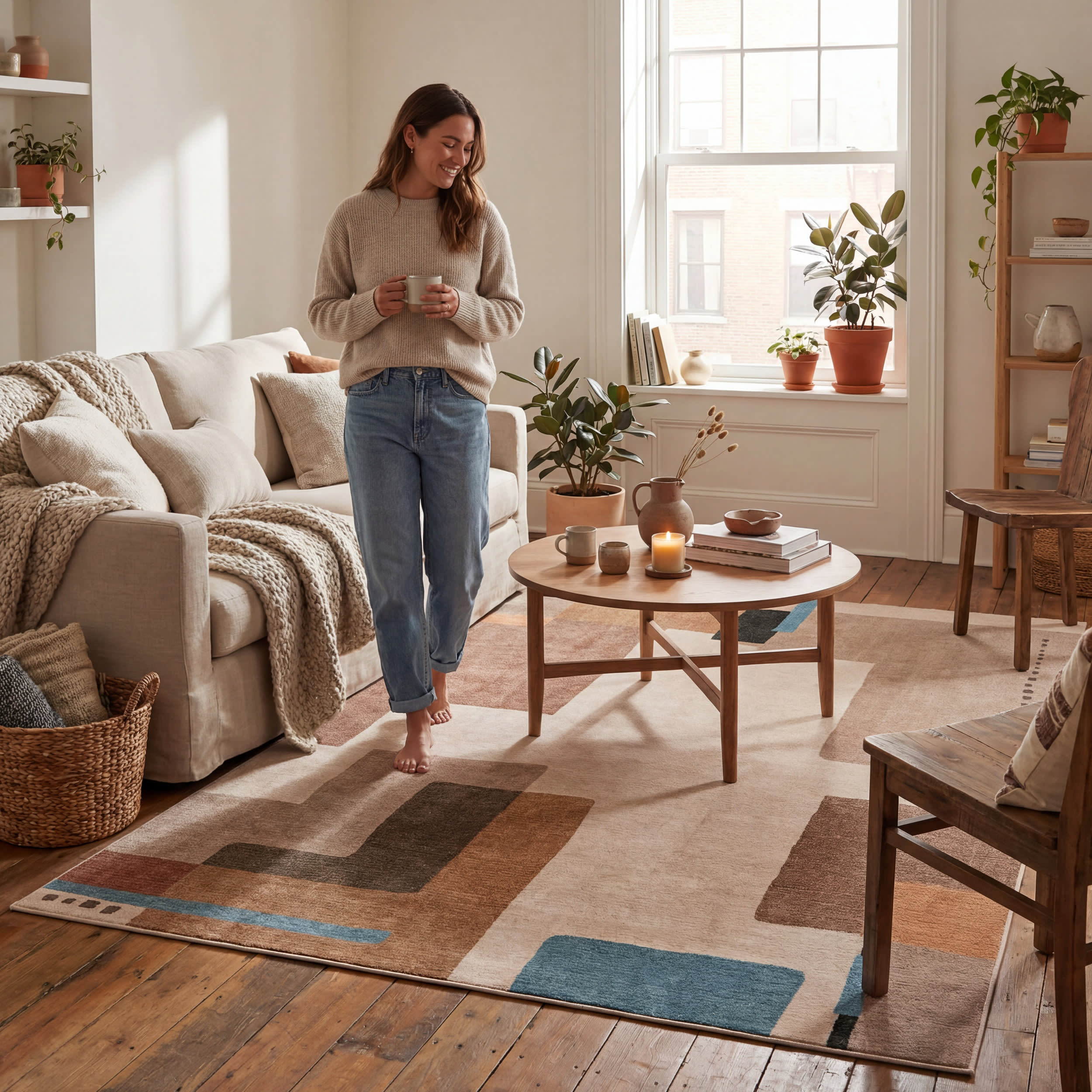 Enice Abstract Washable Rug | Brown