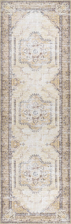 Burr Medallion Washable Rug | Cream