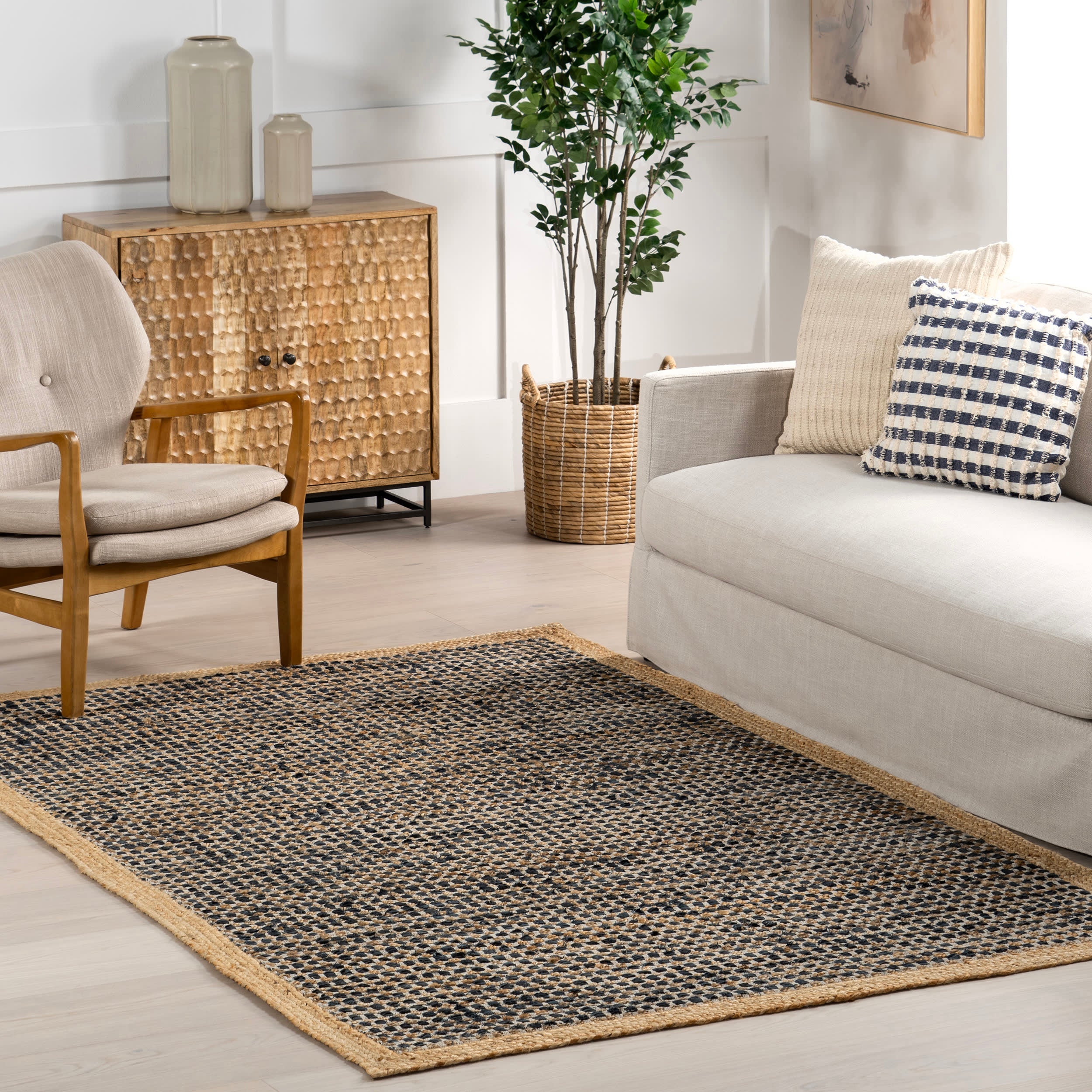 Tressa Jute and Leather Basketweave Rug | Dark Grey Secondary image