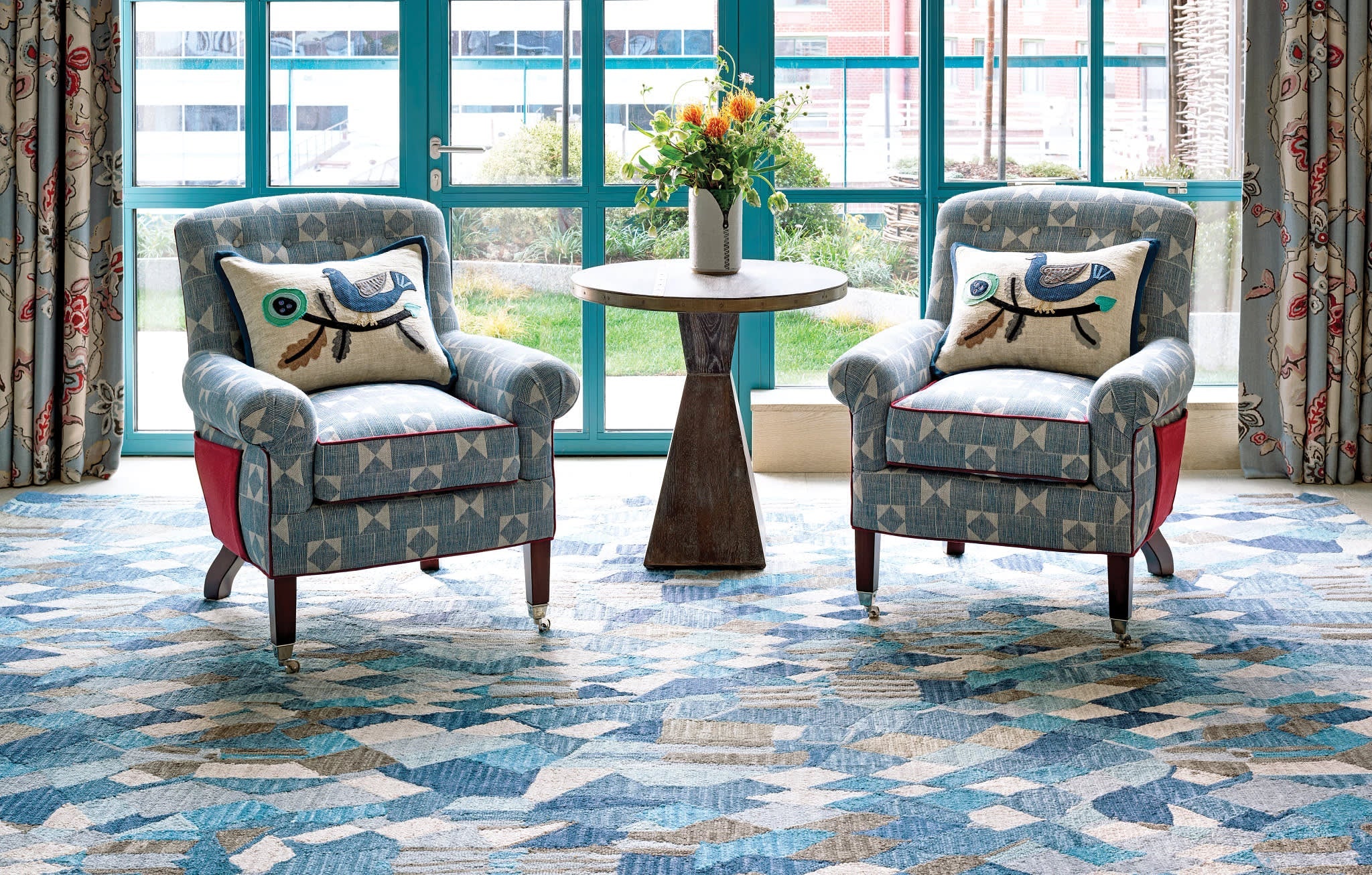 Deer Leap Hand Hooked Wool Rug | Blue Image principale du produit